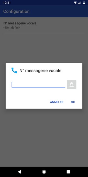 Saisissez le N° de messagerie vocale et sélectionnez OK