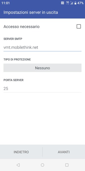 Disattiva Accesso necessario e seleziona AVANTI