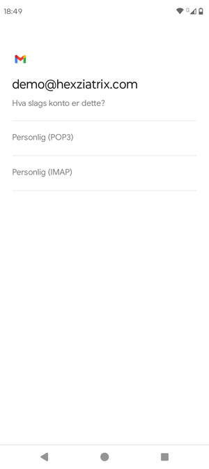 Velg Personlig (POP3) eller Personlig (IMAP)