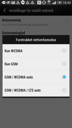 Velg Kun GSM for å aktivere 2G