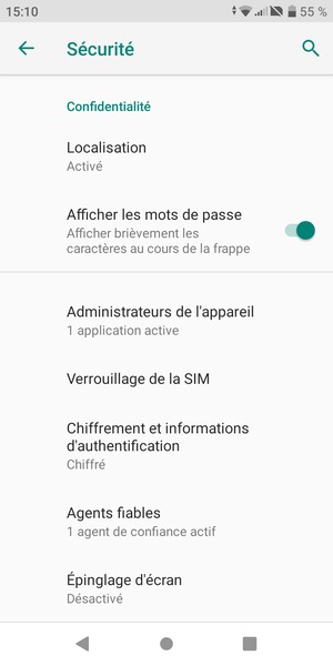 Faites défiler et sélectionnez Verrouillage de la SIM