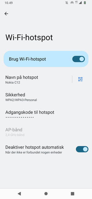 Din telefon er nu sat op til brug som modem