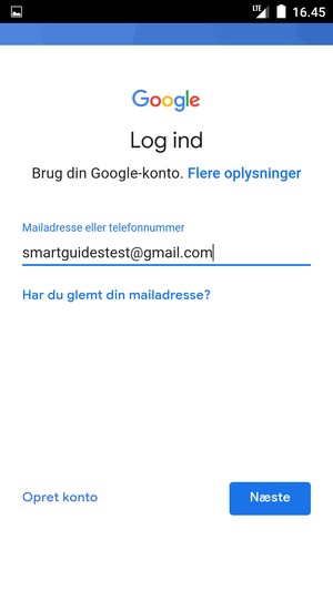 Indtast din Gmail adresse og vælg Næste