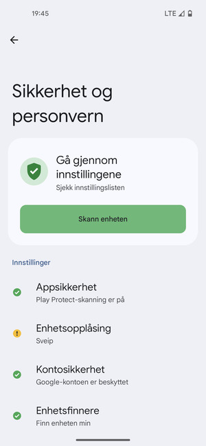 For å aktivere skjermlåsen, gå til Sikkerhet-menyen og velg Enhetsopplåsing