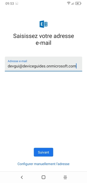 Saisissez votre adresse e-mail et sélectionnez Configurer manuellement l'adresse