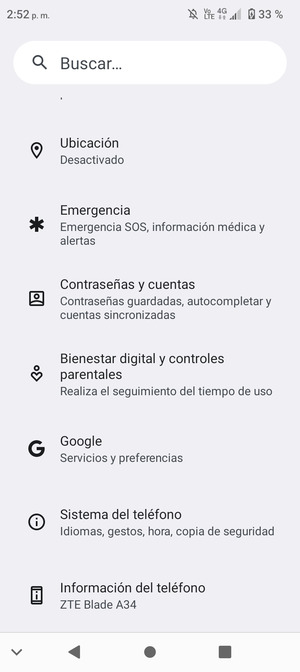 Desplácese y seleccione Sistema del teléfono