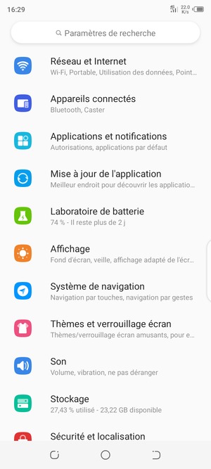 Sélectionnez Réseau et Internet
