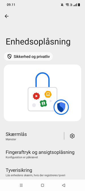 Din telefon er nu sikret med en skærmlås