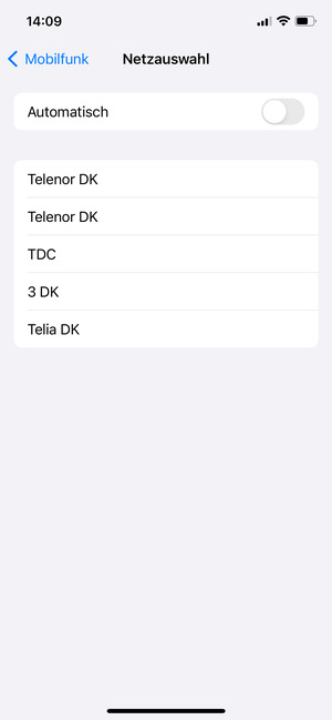 Wählen Sie einen Netzbetreiber von der Liste