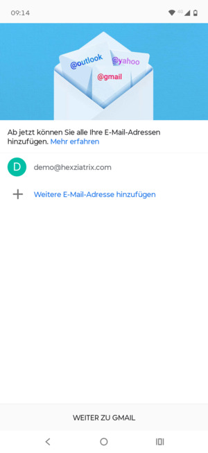 Wählen Sie WEITER ZU GMAIL