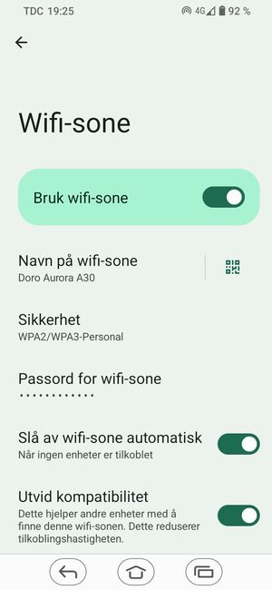 Telefonen din er konfigurert for bruk som et modem