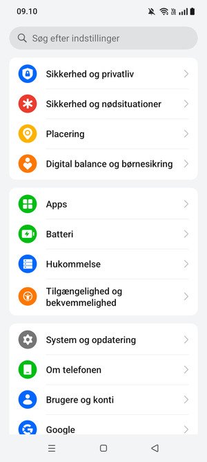 Scroll til og vælg Sikkerhed og privatliv