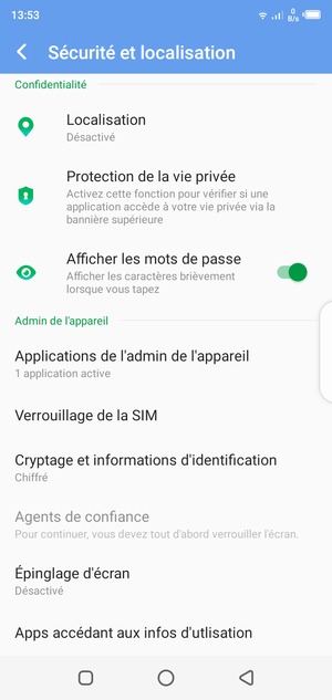 Faites défiler et sélectionnez Verrouillage de la SIM