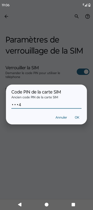 Saisissez votre Ancien code PIN de la carte SIM et sélectionnez OK