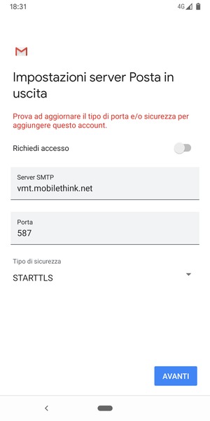 Seleziona Tipo di sicurezza