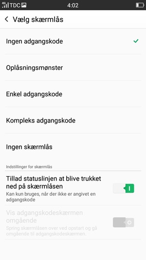 Vælg Oplåsningsmønster