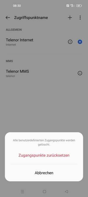 Wählen Sie Zugangspunkte zurücksetzen