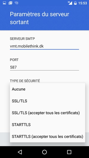 Sélectionnez TYPE DE SÉCURITÉ et sélectionnez Aucune