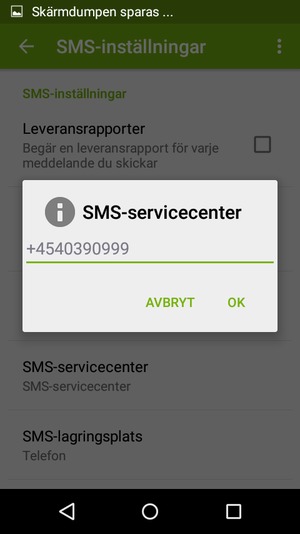 Ange SMS-servicecenter-numret och välj OK