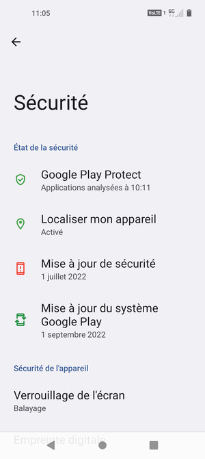 Pour activer votre écran de verrouillage, allez dans le menu Sécurité et sélectionnez Verrouillage de l'écran
