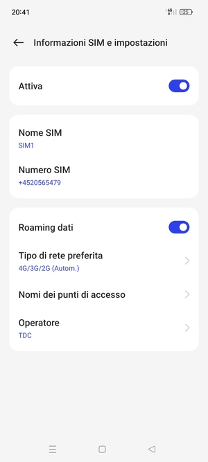 Attiva o disattiva Roaming dati