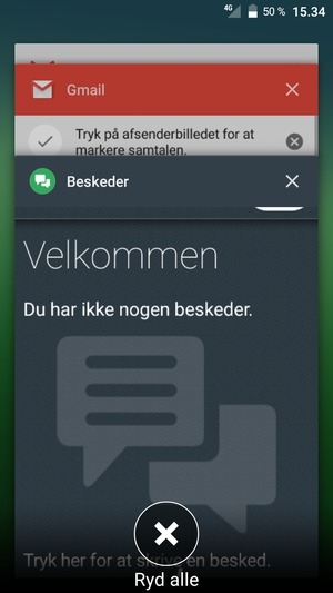 Vælg Ryd alle for at lukke alle åbne apps