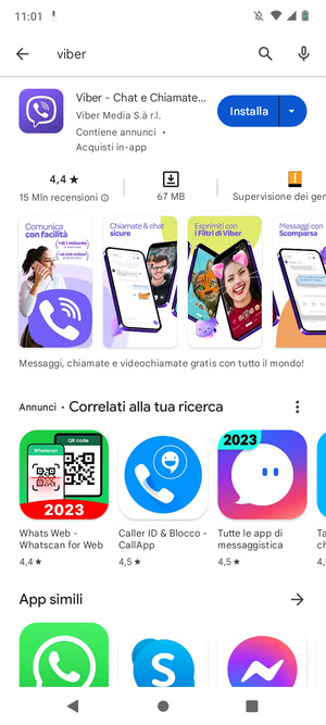 Seleziona l'applicazione