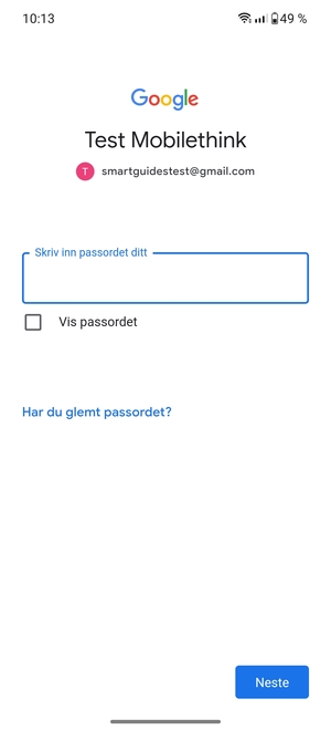 Skriv inn passord og velg Neste