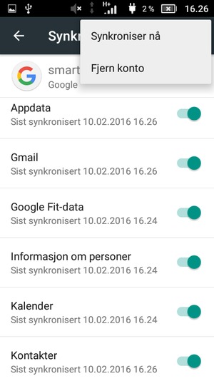 Velg Synkroniser nå