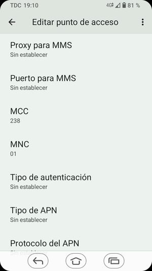 Desplácese hacia abajo e introduzca la información MMS