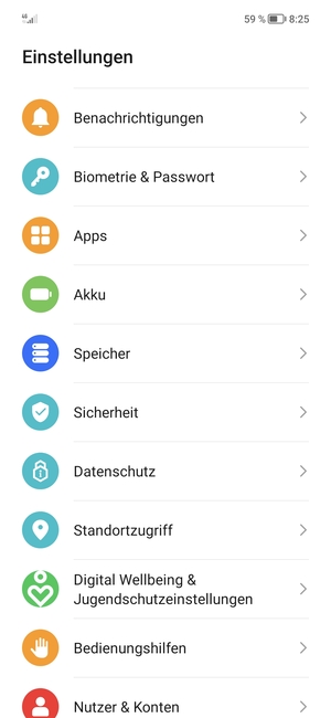 Scrollen Sie und wählen Sie Sicherheit
