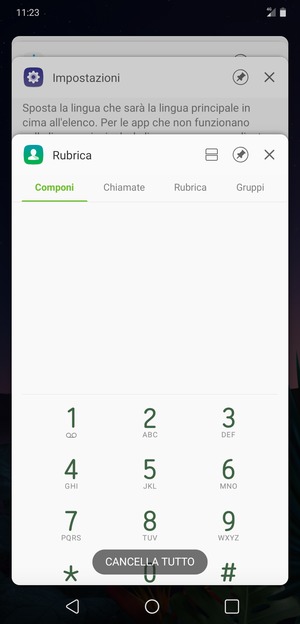 Seleziona CANCELLA TUTTO per chiudere tutte le applicazioni in esecuzione