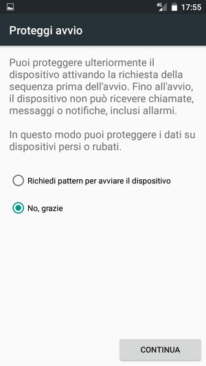 Seleziona la tua opzione preferita e poi CONTINUA