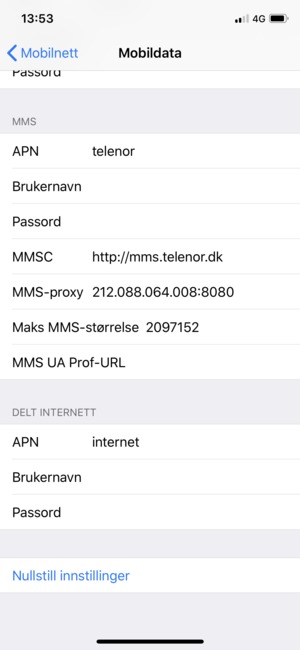 Bla til og velg Nullstill innstillinger