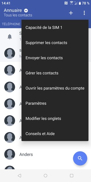 Sélectionnez Gérer les contacts