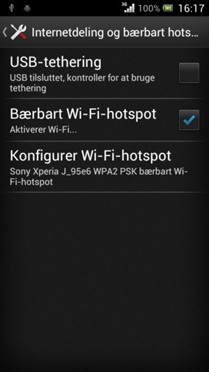 Din telefon er nu sat op til brug som modem