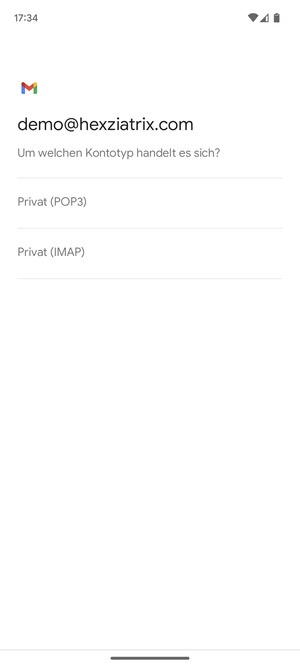 Wählen Sie Privat (POP3) oder Privat (IMAP)