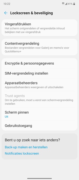 Om de pin voor de simkaart te wijzigen, ga naar het Lockscreen & beveiliging-menu en selecteer SIM-vergrendeling instellen::