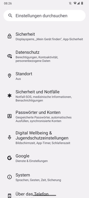 Scrollen Sie und wählen Sie Sicherheit