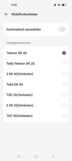 Wählen Sie einen Netzbetreiber von der Liste