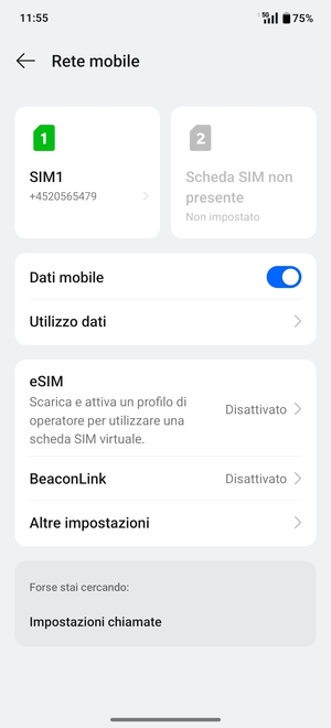 Seleziona SIM1 o SIM2