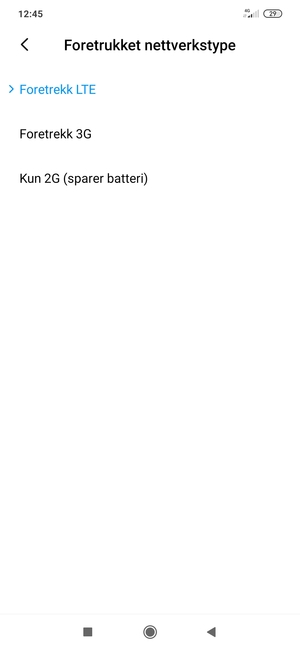 Velg ønsket alternativ