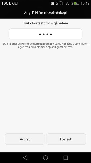 Skriv inn en PIN for sikkerhetskopi og velg Fortsett