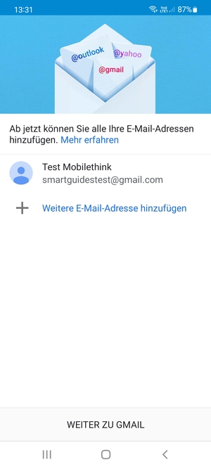 Wählen Sie WEITER ZU  GMAIL