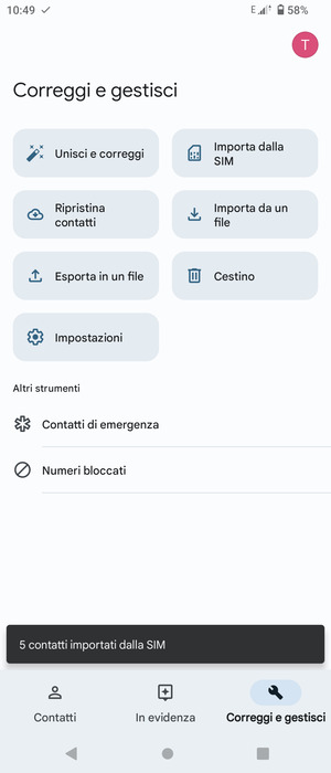 I tuoi contatti verranno salvati sul tuo account Google, e salvati sul tuo telefono la prossima volta che Google sarà sincronizzato.