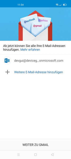 Wählen Sie WEITER ZU GMAIL