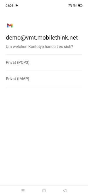 Wählen Sie Privat (POP3) oder Privat (IMAP)