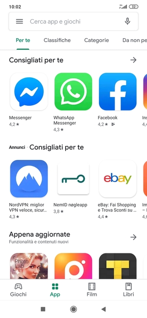 Seleziona la barra di ricerca