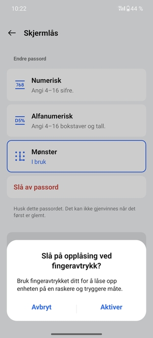 Velg ønsket alternativ