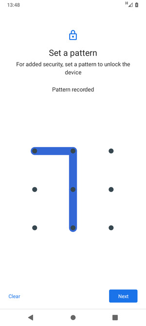 Draw an unlock pattern and select Next